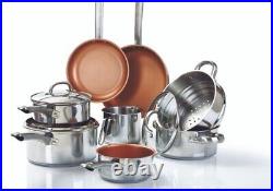 11 Piece Set Stainless Steel Copper Non-Stick Healthy Cooking 8 Pans 3 Lids