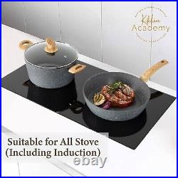 12PCS Nonstick Hammered Granite Grey Kitchen Cookware Cooking Pots Pans Set