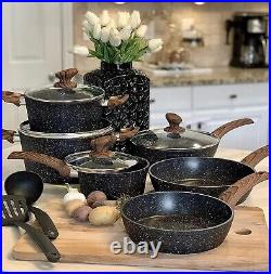12 Piece Nonstick Cookware Set Induction Hob Pans Set with Bakelite Handles