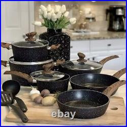 12 Piece Nonstick Cookware Set Induction Pots Saucepan Granite Black In