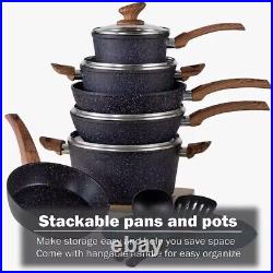 12 Piece Nonstick Cookware Set Induction Pots Saucepan Granite Black In