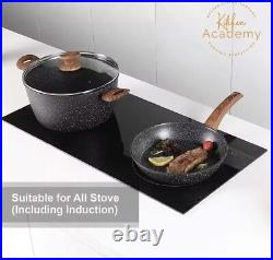 12 Piece Nonstick Cookware Set Induction Pots Saucepan Granite Black In