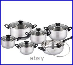 12pc INDUCTION PAN SET GLASS LIDS STAINLESS STEEL KITCHEN COOKWARE POT
