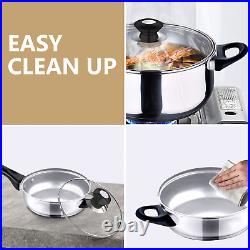 12pc INDUCTION PAN SET GLASS LIDS STAINLESS STEEL KITCHEN COOKWARE POT