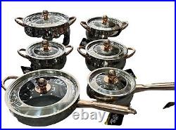 12pc Induction, Elec, Gas, Cooking Pots & Pan Set Fancy Stainless Steel Cookware