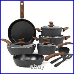 12pc Induction Nonstick Cookware Kitchen Granite Coated Pots & Pans Set with Lid