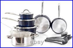 15 PCS Induction Kitchen Cookware Set Granite Nonstick Coated Pots and Pans Set