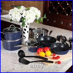 15 PCS Induction Kitchen Cookware Set Granite Nonstick Coated Pots and Pans Set