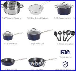 15 PCS Induction Kitchen Cookware Set Granite Nonstick Coated Pots and Pans Set