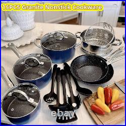 15 PCS Induction Kitchen Cookware Set Granite Nonstick Coated Pots and Pans Set