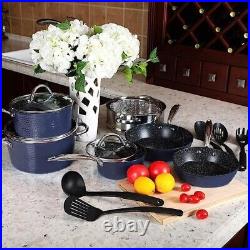 15 Pieces Hammered Cookware Set Nonstick Granite Coated Pots and Pans Set