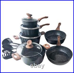 15pcs Induction Nonstick Cookware Kitchen Granite Coated Pots & Pans Set with Lid