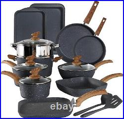 17 Piece Cookware Set Nonstick Kitchen Cooking Pots Black Granite Pots and Pans