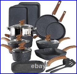 17 Piece Hammered Cookware Set Nonstick Granite Coated Pots and Pans Set Black