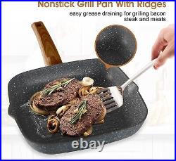 17 Piece Hammered Cookware Set Nonstick Granite Coated Pots and Pans Set Black