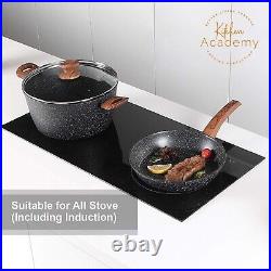 17 Piece Hammered Cookware Set Nonstick Granite Coated Pots and Pans Set Black