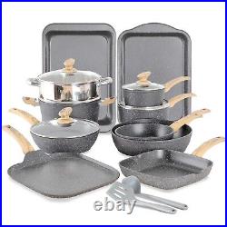 17 Pieces Kitchen Pots & Pans Set Nonstick Cookware Set Granite Coated with Lids
