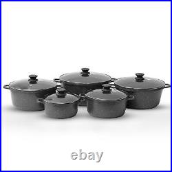 5PC Die-Cast Aluminium Stockpot Set Glass Lids Induction Safe Casserole