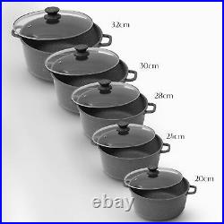 5PC Die-Cast Aluminium Stockpot Set Glass Lids Induction Safe Casserole