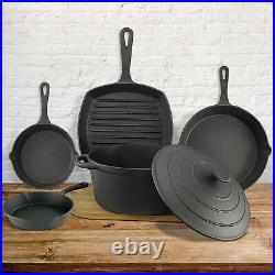 6 Piece Pan Set Cast Iron Non Stick Pre-Seasoned Griddle Skillet Cookware Meat