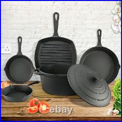 6 Piece Pan Set Cast Iron Non Stick Pre-Seasoned Griddle Skillet Cookware Meat