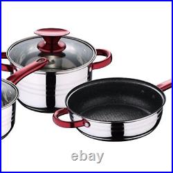 7 Pcs Induction Hob Stainless Steel Saucepan Casserole Pot Cookware Dining Set