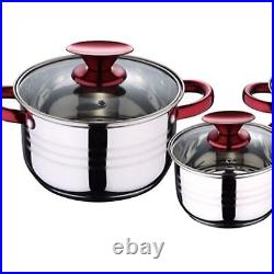 7 Pcs Induction Hob Stainless Steel Saucepan Casserole Pot Cookware Dining Set