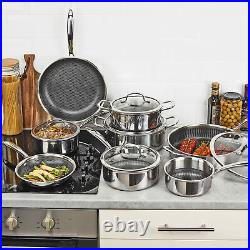 8Pc Hextec Non Stick Stainless Steel Induction Frying Pan Saucepan Casserole Set