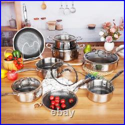 8Pc Hextec Non Stick Stainless Steel Induction Frying Pan Saucepan Casserole Set