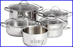 Amazon Basics 9-Piece Stainless Steel Induction Cookware Set, Pot with Lids, Sa