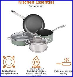 Amazon Basics Multi-Function 6 Piece Non-Stick Induction Cookware Set Includi