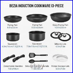 BEZIA Induction Hob Pans Set 13 Pieces, Non Stick Pots and Variety Pack