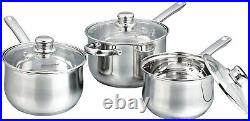 Buckingham 3 Piece Induction Deep Saucepan Cookware Pan Pot Set Stainless Steel