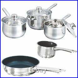 Buckingham 5 Piece Induction Deep Saucepan Cookware Pan Pot Set Stainless Steel
