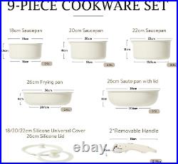 CAROTE Non Stick Pots and Pans Set, Detachable Handle Induction Hob Pans Set, RV