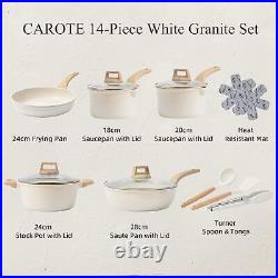 CAROTE Pots and Pans Set Nonstick, White Granite Induction 14pcs White