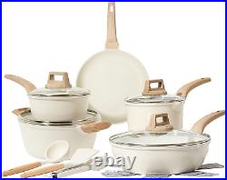 CAROTE Pots and Pans Set Nonstick, White Granite Induction Kitchen Cookware Pcs &