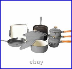 Cast Iron Cookware Set of 8 With Enamel Coating Hob & Oven Safe Grey