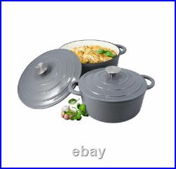 Cast Iron Cookware Set of 8 With Enamel Coating Hob & Oven Safe Grey