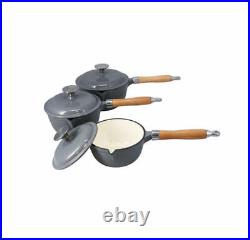 Cast Iron Cookware Set of 8 With Enamel Coating Hob & Oven Safe Grey