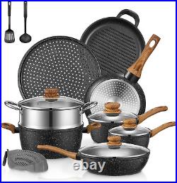 FOHERE Pots and Pans Set with Lids 15 PCS, Aluminum Nonstick Induction Cookware