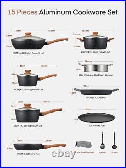 FOHERE Pots and Pans Set with Lids 15 PCS, Aluminum Nonstick Induction Cookware