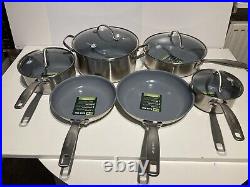 GreenPan Treviso Healthy Ceramic Non-Stick Stainless Steel Cookware 10pc Rrp£200