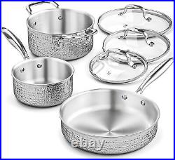 Hammered Stainless Steel Saucepan Set, Induction Hob Pan Variety Pack