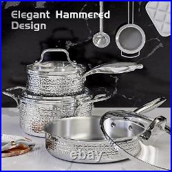 Hammered Stainless Steel Saucepan Set, Induction Hob Pan Variety Pack