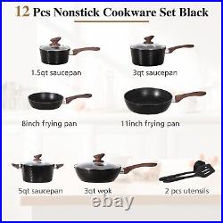 Kitchen Academy 12 Piece Nonstick Pots and Pans Set, Induction Cookware Set, Coo