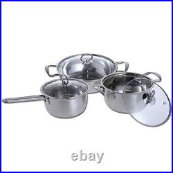 Kitchen Cookware Stainless Steel Glass LID 6pcs Hob Casserole Wok Saucepan Set