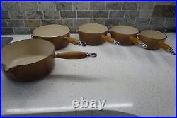 LE CREUSET Cast Iron 5 Saucepan Set. Hazel Nut Brown. Used LE CREUSET