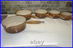 LE CREUSET Cast Iron 5 Saucepan Set. Hazel Nut Brown. Used LE CREUSET