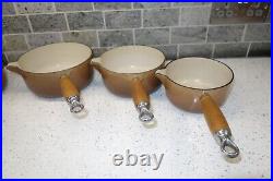 LE CREUSET Cast Iron 5 Saucepan Set. Hazel Nut Brown. Used LE CREUSET